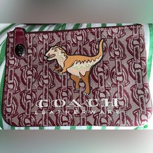 Coach EUC Rexy Story Patch Turnlock Large Coated Canvas Clutch